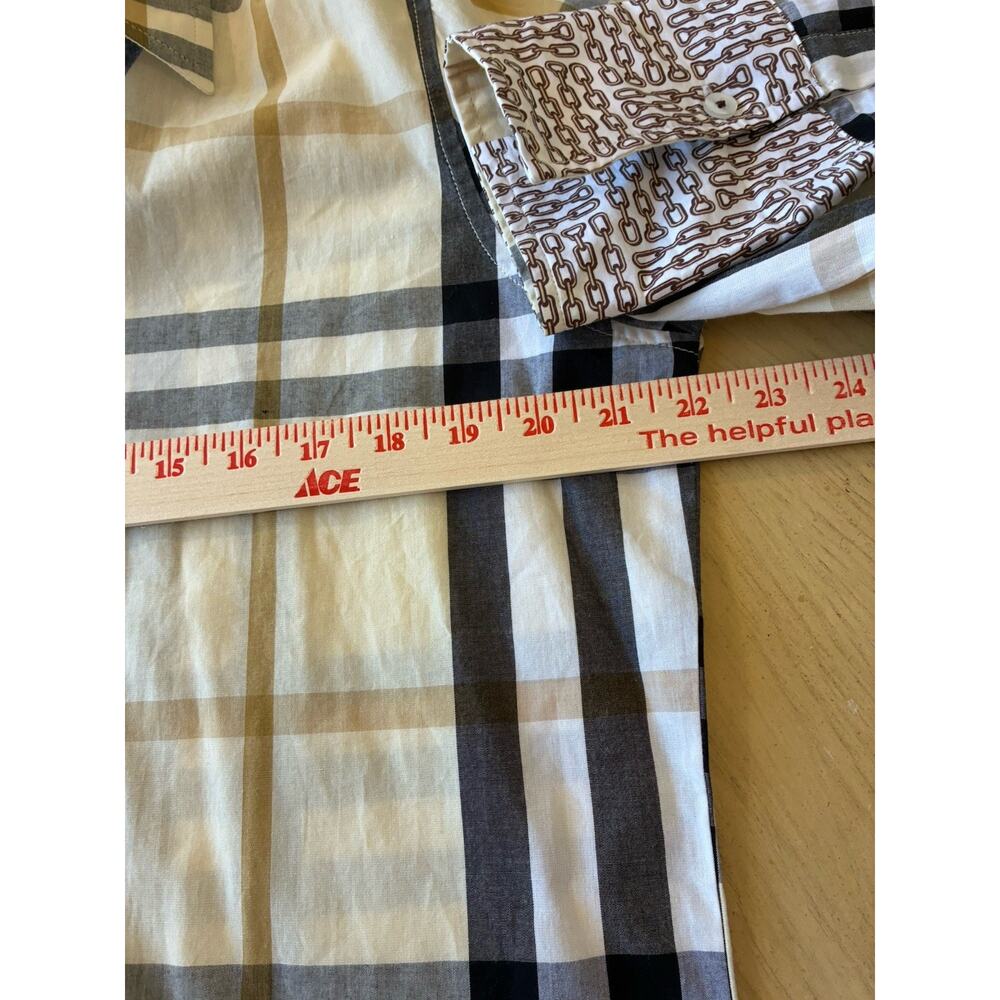 Tizzie Button Down Shirt Plaid Stripe Chains Flip Cuffs Preppy Modern Luxury L - Picture 8 of 14